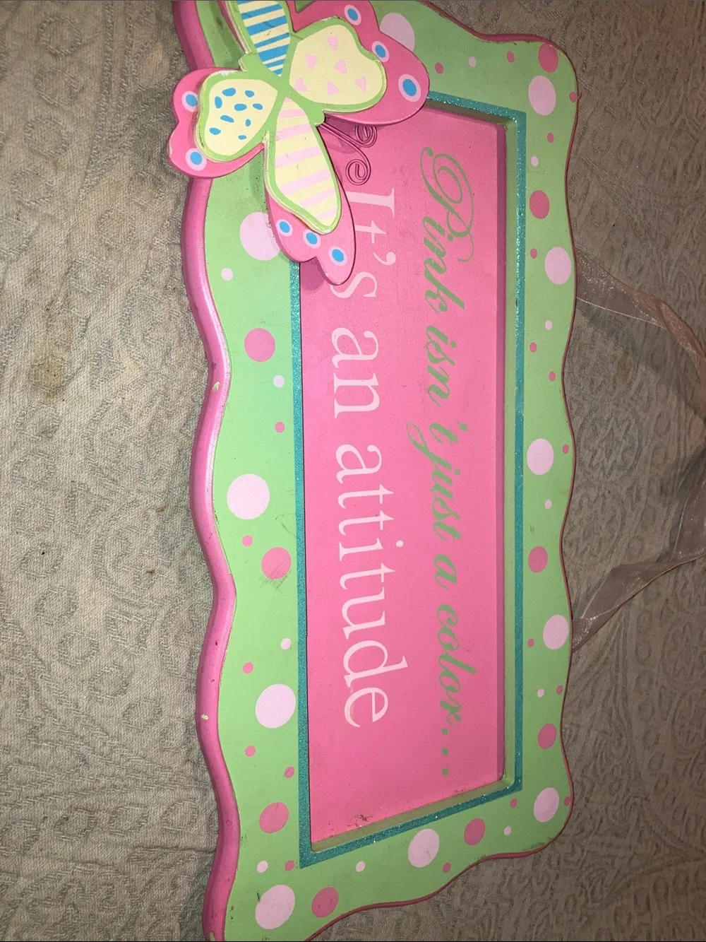 Pink & Green Polka Dot Butterfly Wall Sign - 